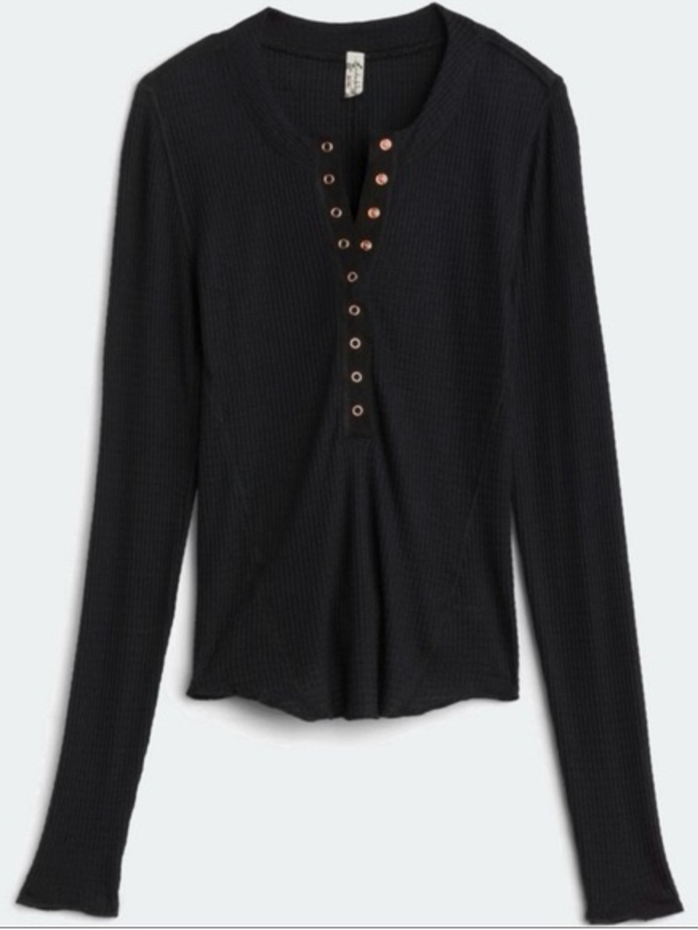 Intimately Free People Black Long Sleeve Henley with Copper Eyelets